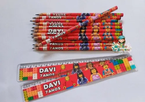 40 Kits Lápis e Régua Personalizado Lego Atu