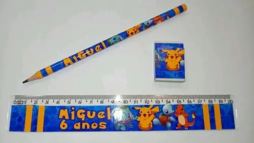 40 Kits Lápis e Reguas e Borracha Personalizado Pokemon