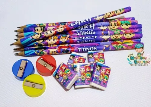 40 Kits Lápis, Borracha e Apontador Guerreiras de K-pop