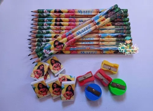 40 Kits Lápis, Borracha e Apontador Personalizado Moana