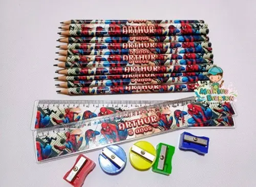 40 Kits Lápis, Régua e Apontador Personalizado Homem Aranha