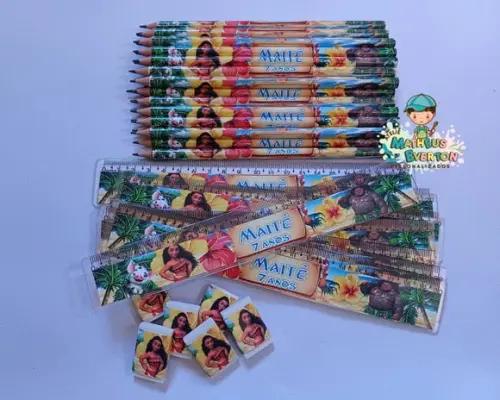 40 Kits Lápis, Régua e Borracha Personalizado Moana