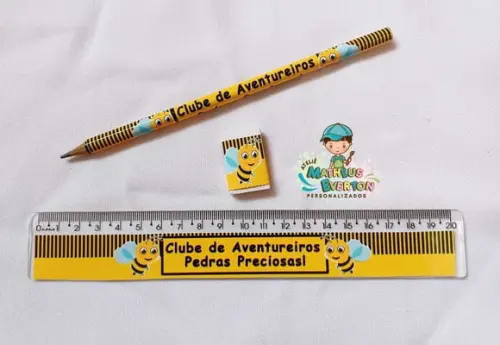 40 Lápis, 40 Réguas e 40 Borrachas Personalizado Abelinha