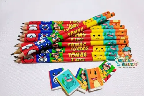 45 Kits Lápis e Borracha Personalizado Pokémon