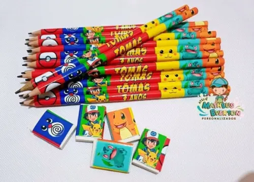 45 Kits Lápis e Borracha Personalizado Pokémon