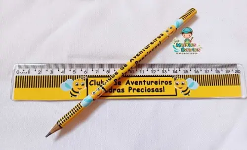 45 Kits Lápis e Régua Personalizado Abelinha