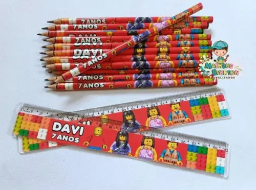 45 Kits Lápis e Régua Personalizado Lego Atu