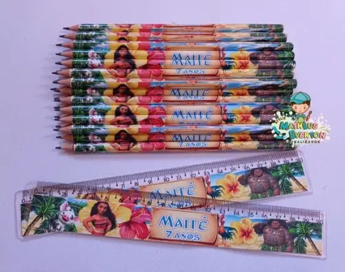 45 Kits Lápis e Régua Personalizado Moana
