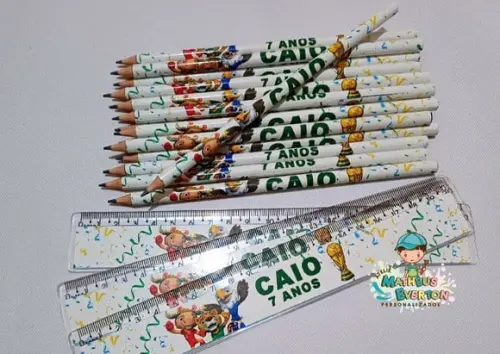 45 Kits Lápis e Régua Personalizado Mascote Copa do Mundo