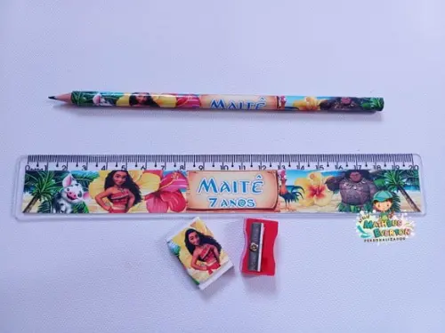 45 Kits Lápis, Borracha, Régua e Apontador Moana