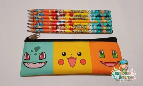 50 Kits Lapis + Estojo Slim Personalizado Pokémon Tam: 19x7
