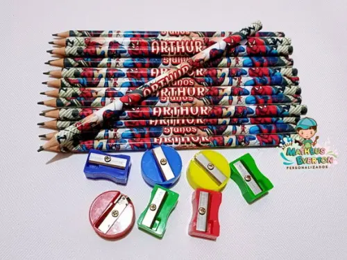 50 Kits Lápis e Apontador Personalizado Homem Aranha