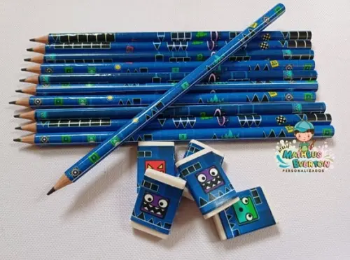 50 Kits Lápis e Borracha Personalizado Geometry Dash