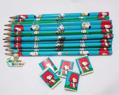 50 Kits Lápis e Borracha Personalizado Snoopy