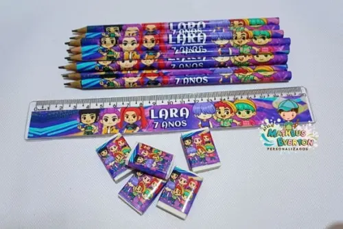 50 Kits Lápis, Régua e Borracha Guerreiras do K-pop