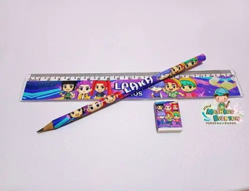50 Kits Lápis, Régua e Borracha Guerreiras de K-pop Cute