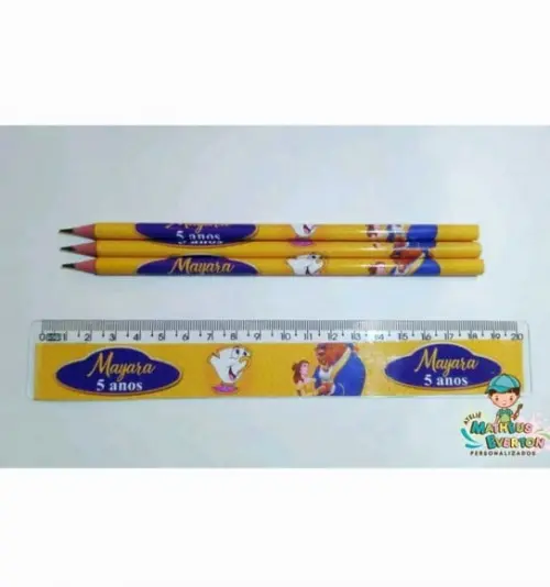 50 Lápis + 50 Réguas Personalizado a Bela e a Fera