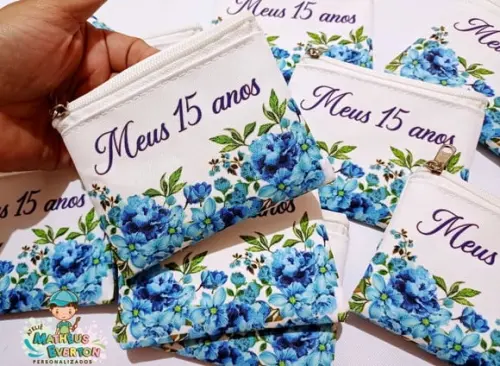 50 Porta Moedas Flores 15 Anos Tamanho: 10x12cm