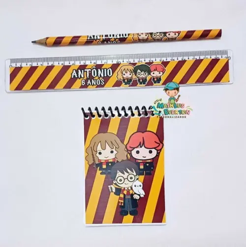 25 Kit Bloquinho, Lapis e Régua Harry Potter