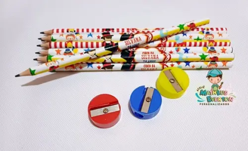 25 Kits Lápis e Apontador Personalizado Circo