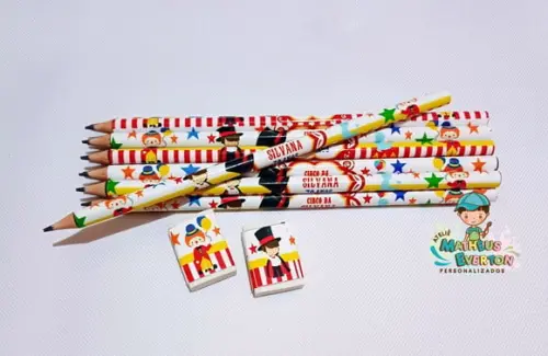 25 Kits Lápis e Borracha Personalizado Circo