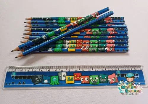 25 Kits Lápis e Régua Personalizado Geometry Dash