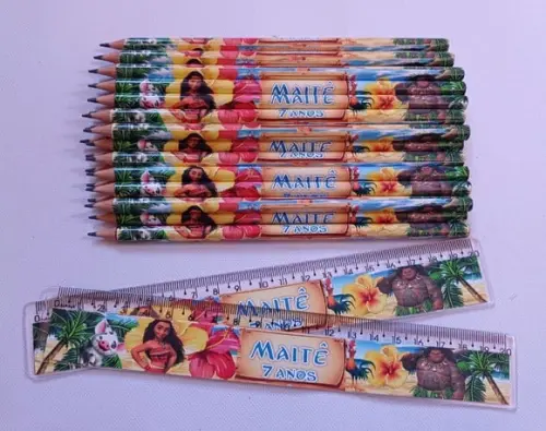 25 Kits Lápis e Régua Personalizado Moana
