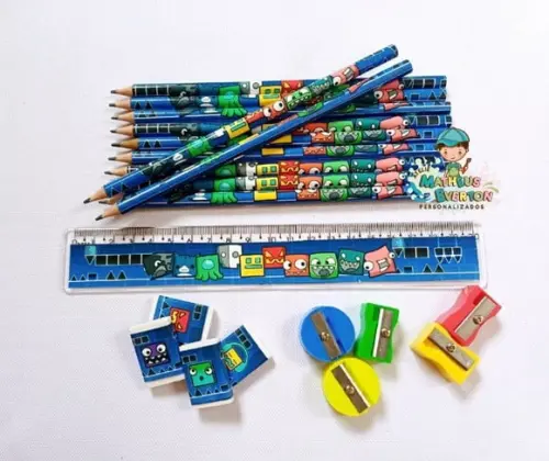 25 Kits Lápis, Borracha, Régua e Apontador Geometry Dash