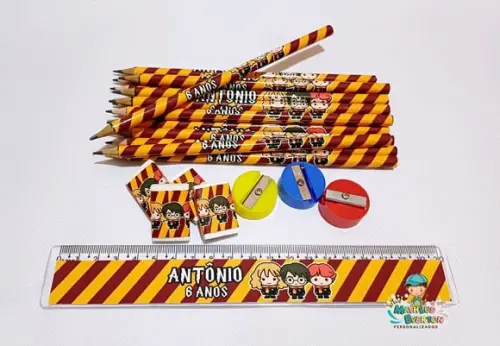25 Kits Lápis, Borracha, Régua e Apontador Harry Potter