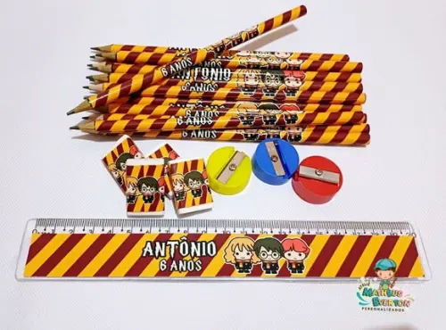 25 Kits Lápis, Borracha, Régua e Apontador Harry Potter