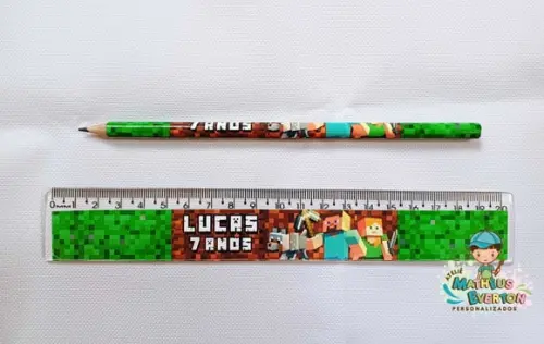 25 Lápis + 25 Réguas Personalizado Minecraft