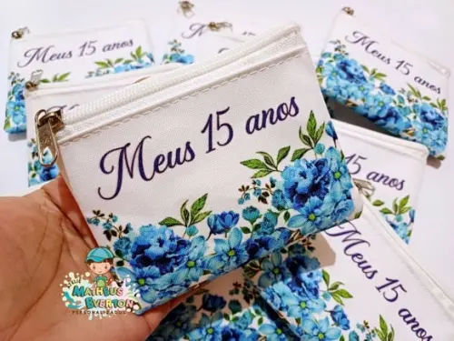 25 Porta Moedas Flores 15 Anos Tamanho: 10x12cm