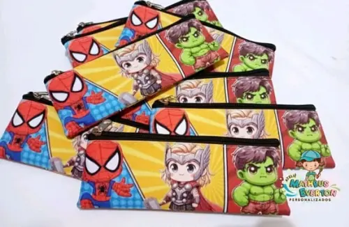 30 Estojos Slim Personalizado Heróis Cute Tam: 19x7