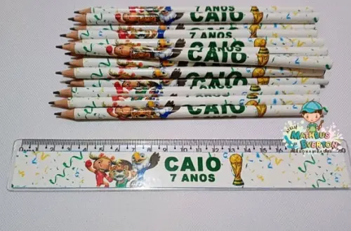 30 Kits Lápis e Régua Personalizado Mascote Copa do Mundo