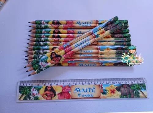 30 Kits Lápis e Régua Personalizado Moana