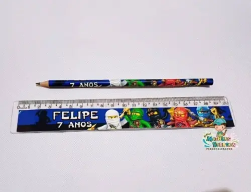 30 Kits Lápis e Régua Personalizado Ninjago