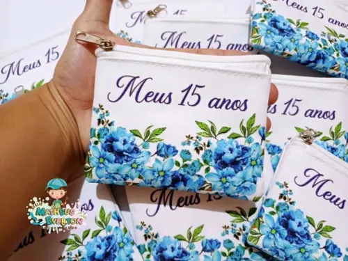 30 Porta Moedas Flores 15 Anos Tamanho: 10x12cm