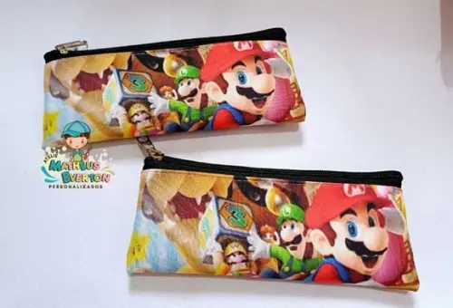 35 Estojos Slim Personalizado Super Mario Bros Tam: 19x7cm