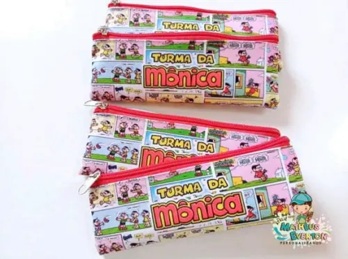35 Estojos Slim Personalizado Turma da Mônica Tatamanho 19x7