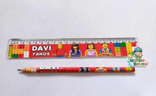 35 Kits Lápis e Régua Personalizado Lego Atu