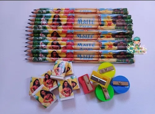 35 Kits Lápis, Borracha e Apontador Personalizado Moana