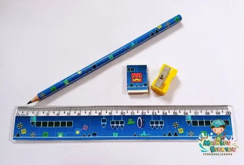 35 Kits Lápis, Borracha, Régua e Apontador Geometry Dash