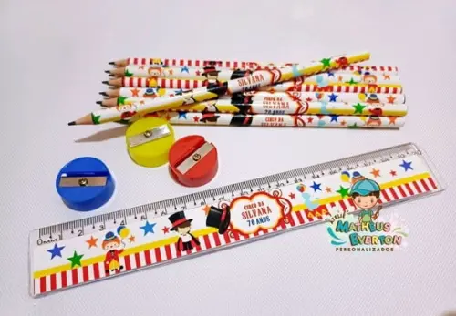 35 Kits Lápis, Régua e Apontador Personalizado Circo