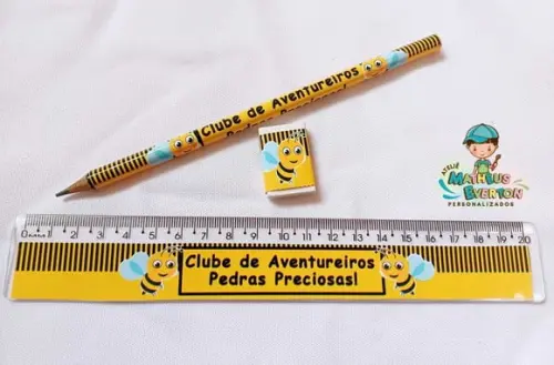 35 Lápis, 35 Réguas e 35 Borrachas Personalizado Abelinha