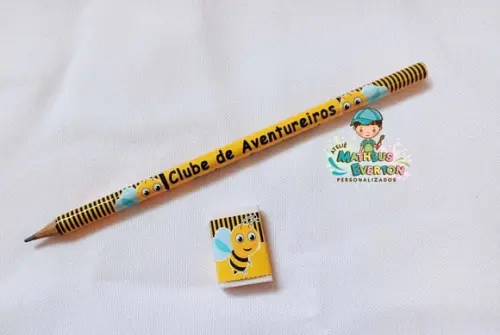 40 Kits Lápis e Borracha Personalizado Abelinha