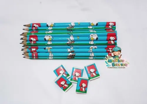 40 Kits Lápis e Borracha Personalizado Snoopy