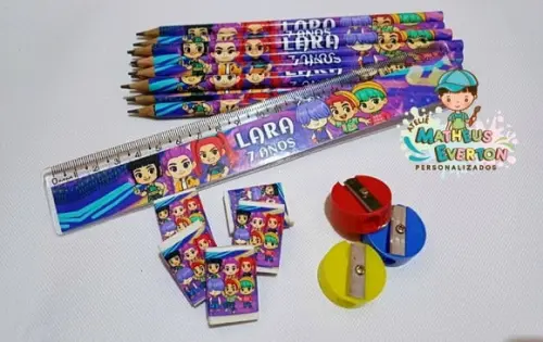 40 Kits Lápis, Régua, Borracha e Apontador Guerreiras do K-p