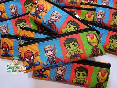 45 Estojos Slim Personalizado Heróis Tamanho 19x7cm