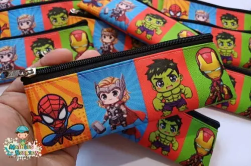 45 Estojos Slim Personalizado Heróis Tamanho 19x7cm