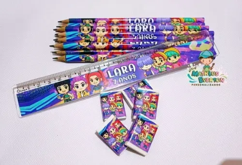 45 Kits Lápis, Régua e Borracha Guerreiras de K-pop Cute